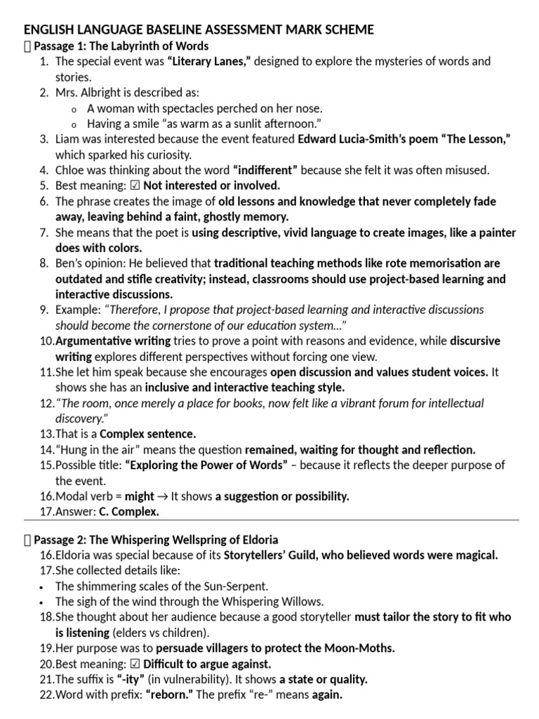 English Language Assessment Mark Scheme | PDF | Linguistics