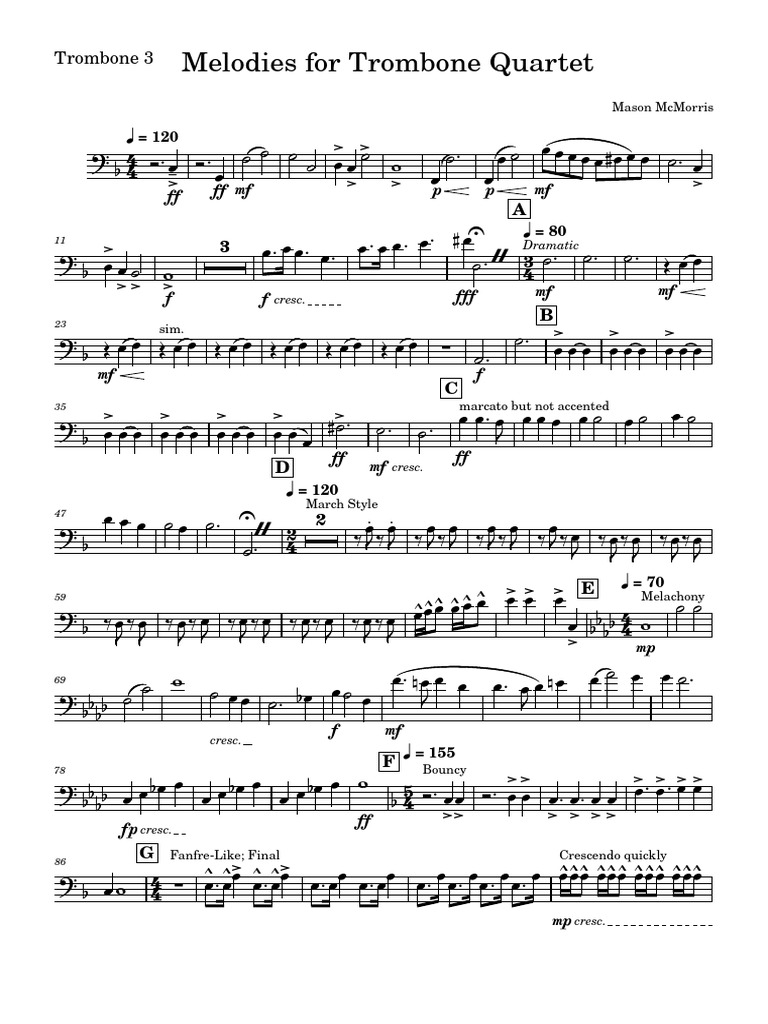 Melodies for Trombone Quartet | PDF