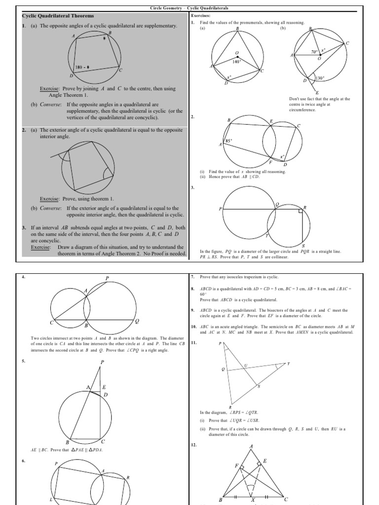 4 Cyclic Quadrilaterals Circle Euclidean Geometry