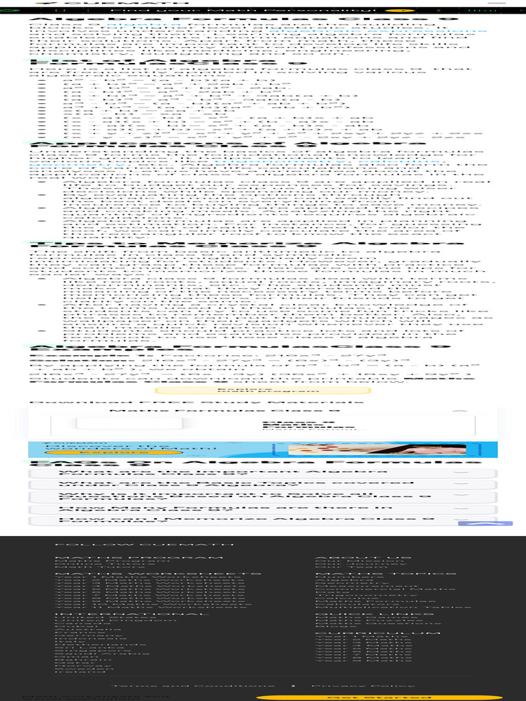 Algebra Formulas Class 9 - Solved Examples, Downloadable PDF | PDF ...
