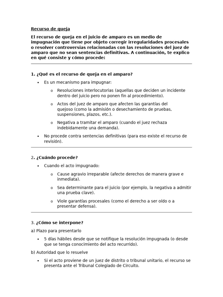 Recurso de Queja en Juicio de Amparo | PDF | Sentencia (ley) | Caso de ley