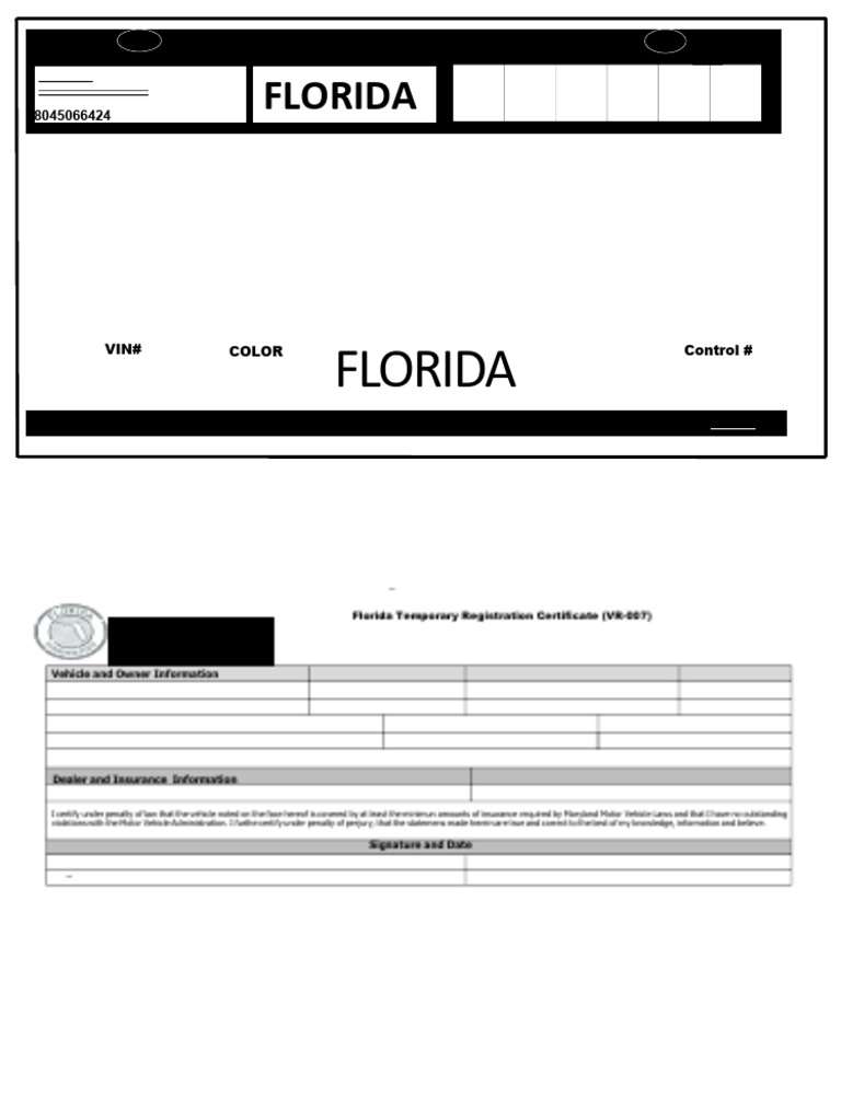 Florida Vehicle Registration Certificate | PDF | Department Of Motor ...