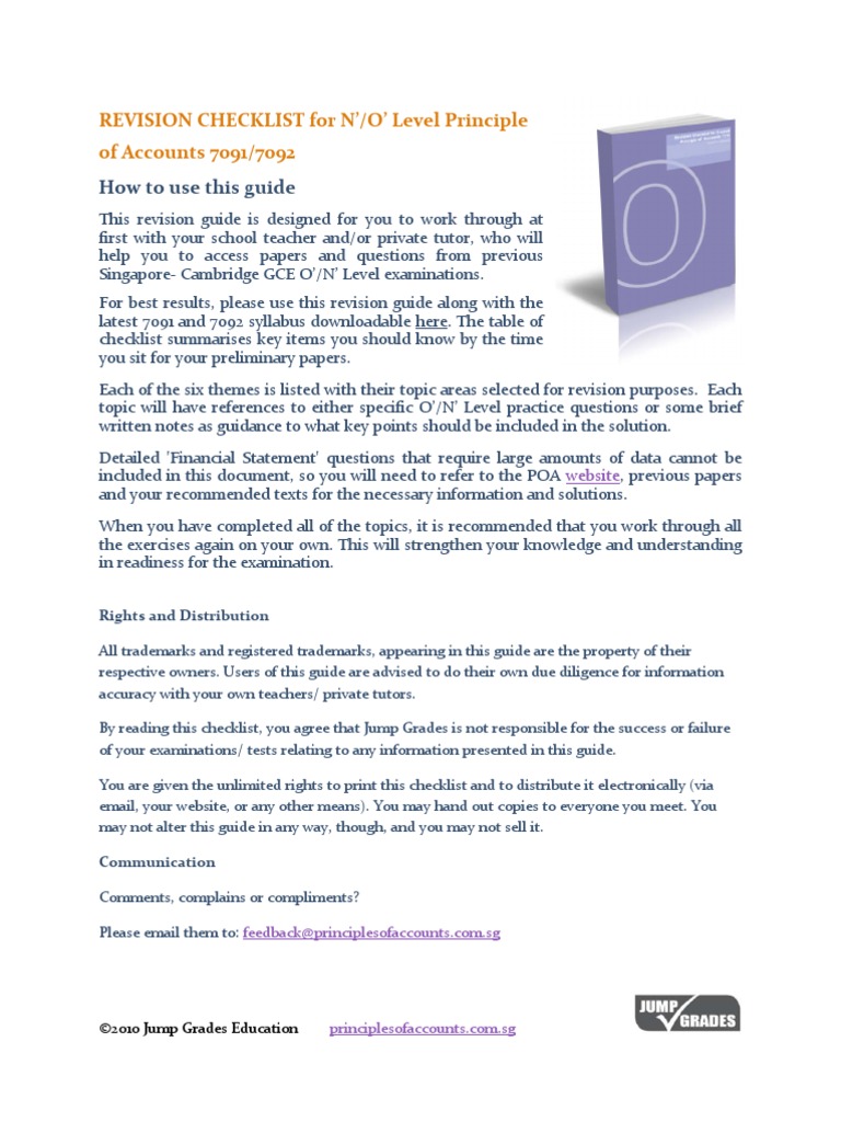 How To Use This Guide: REVISION CHECKLIST For N'/O' Level Principle of ...