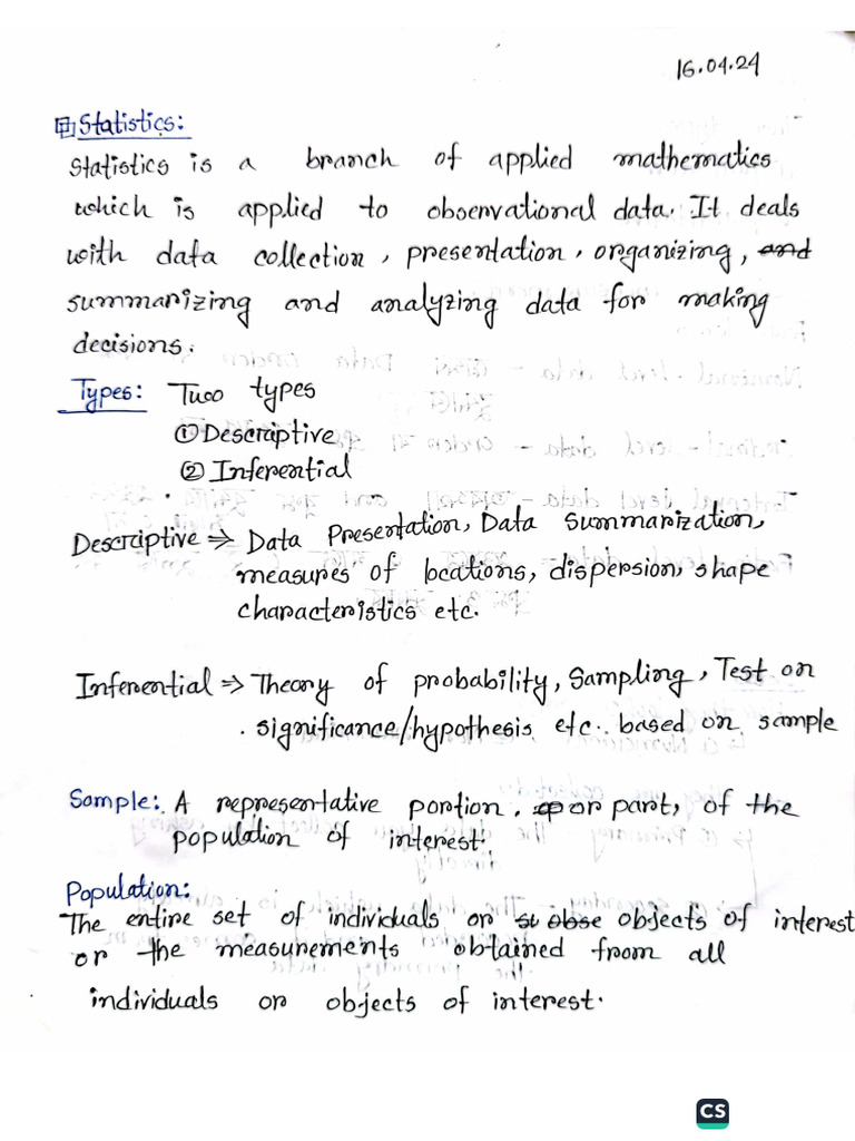 Statistics Note | PDF