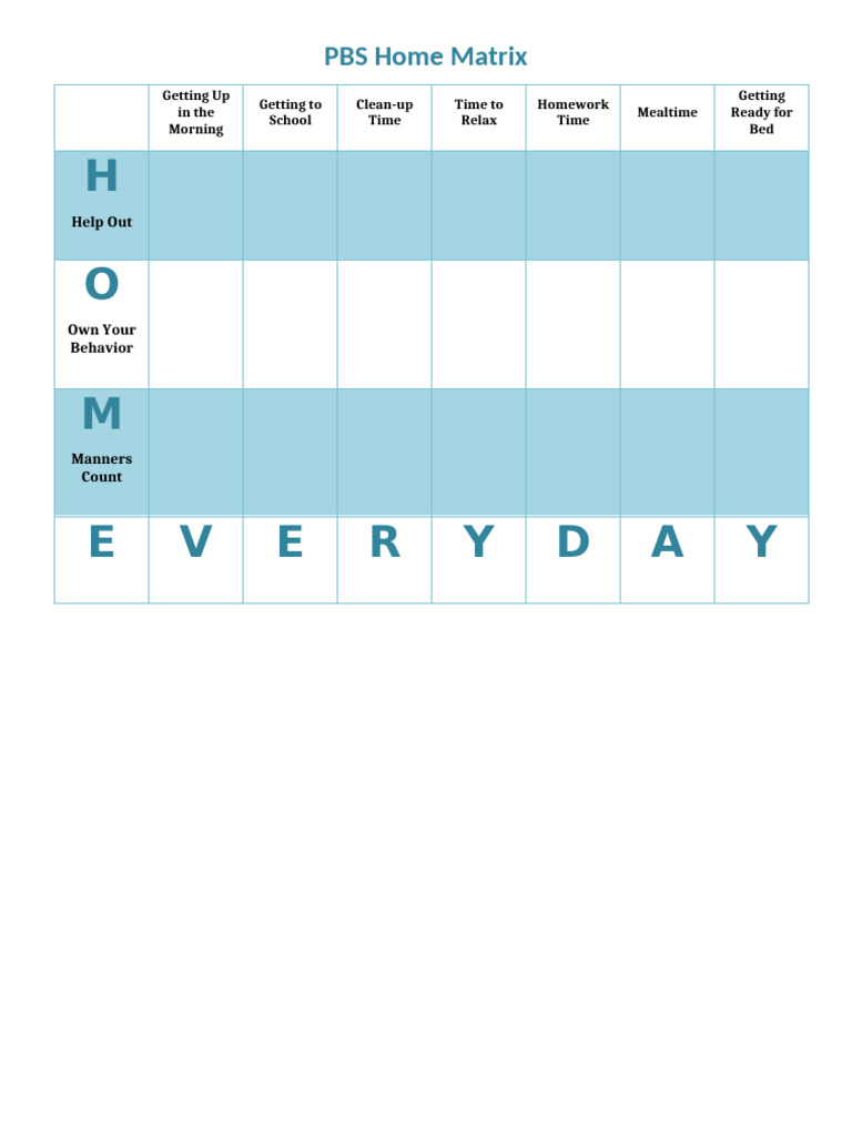 PBS Home Matrix for Daily Routines | PDF