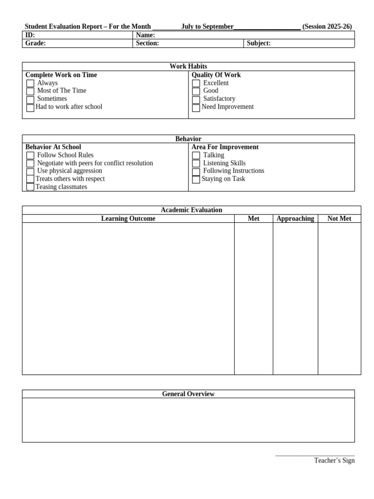 Student Evaluation Report: July-Sept 2025-26 | PDF