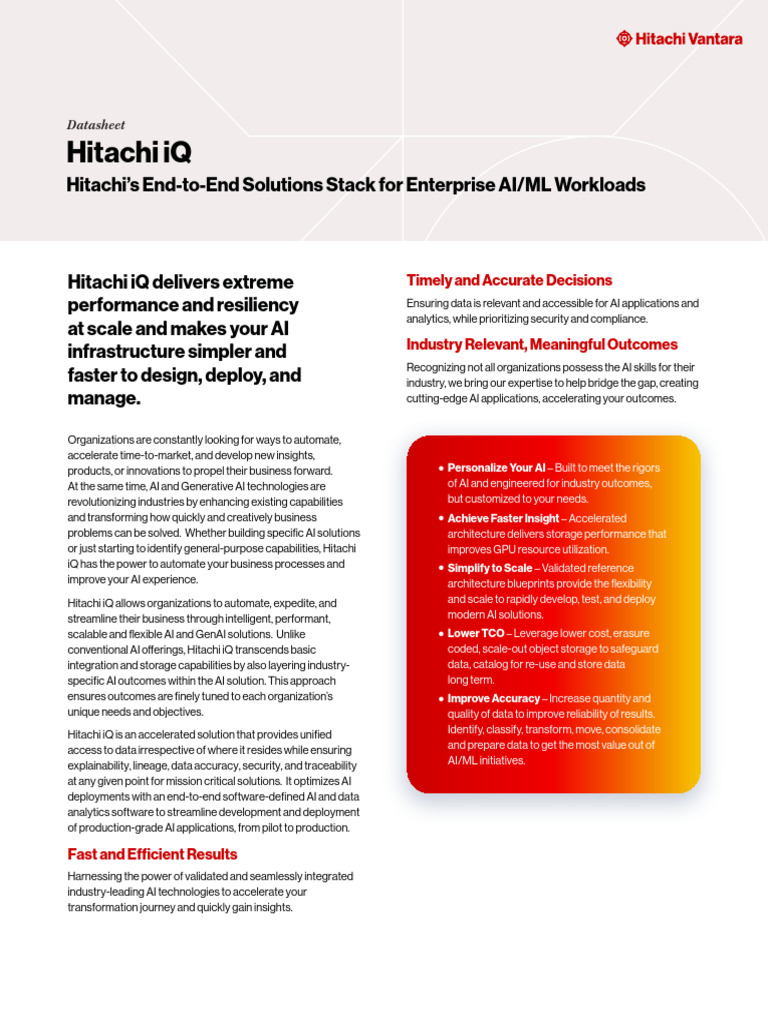 Hitachi iQ: Scalable AI Solutions Datasheet | PDF | Artificial ...