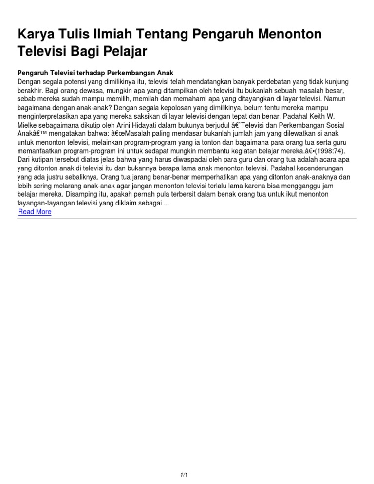 Karya Tulis Ilmiah Tentang Pengaruh Menonton Televisi Bagi