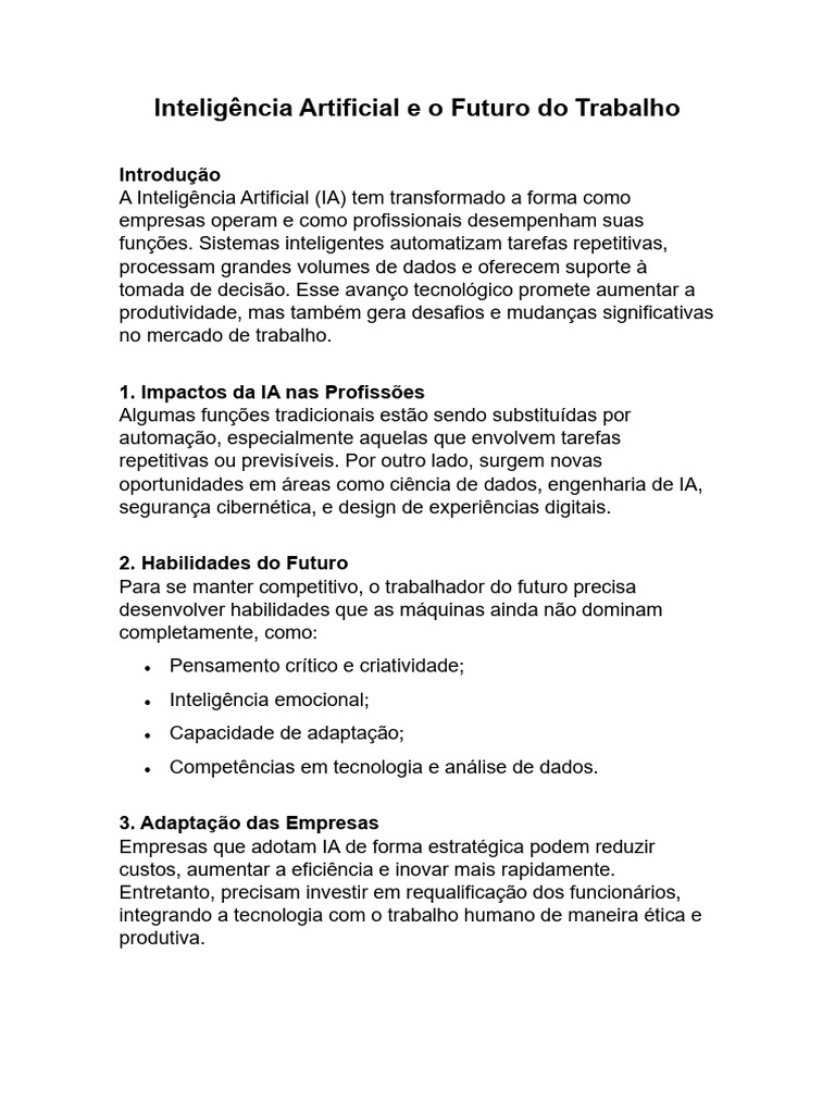 IA e o Futuro do Trabalho: Desafios e Oportunidades | PDF ...