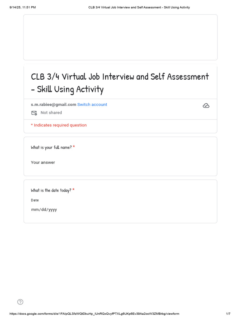 CLB 3 4 Virtual Job Interview and Self Assessment Skill Using Activity ...