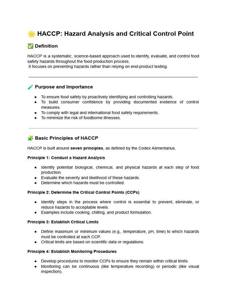 HACCP Overview: Food Safety Principles | PDF | Food Safety | Hazards