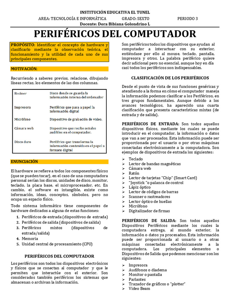 Periféricos Del Computador Sexto | PDF | Periférico | Hardware de la ...