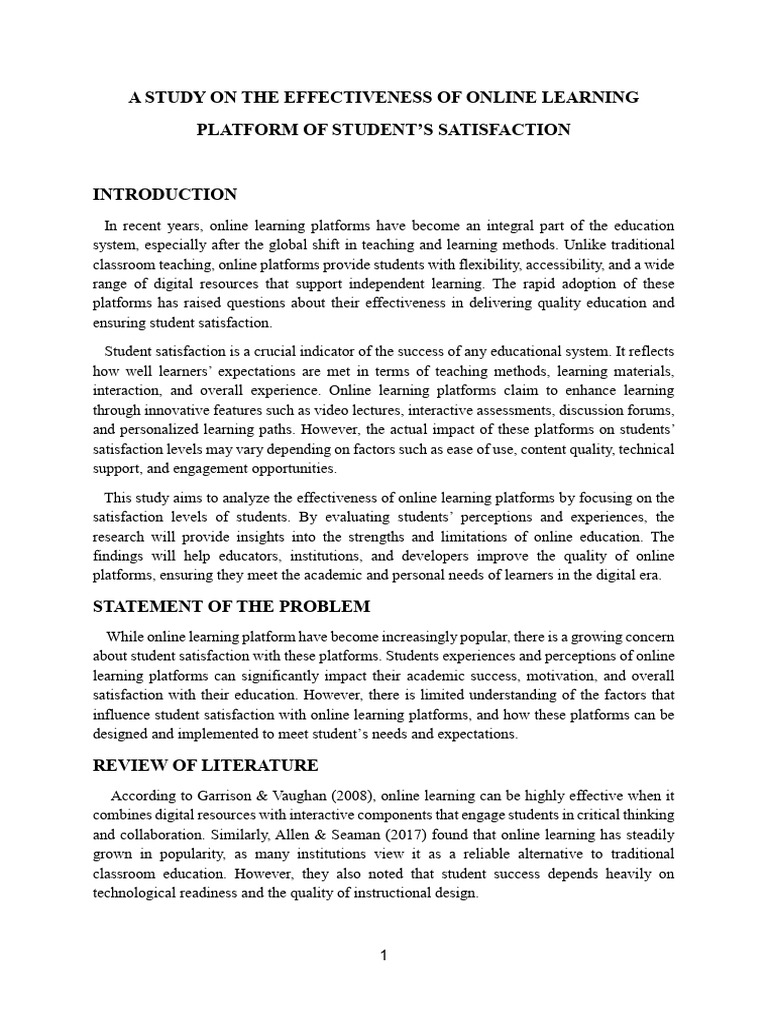 Online Learning Platforms: Student Satisfaction Study | PDF ...