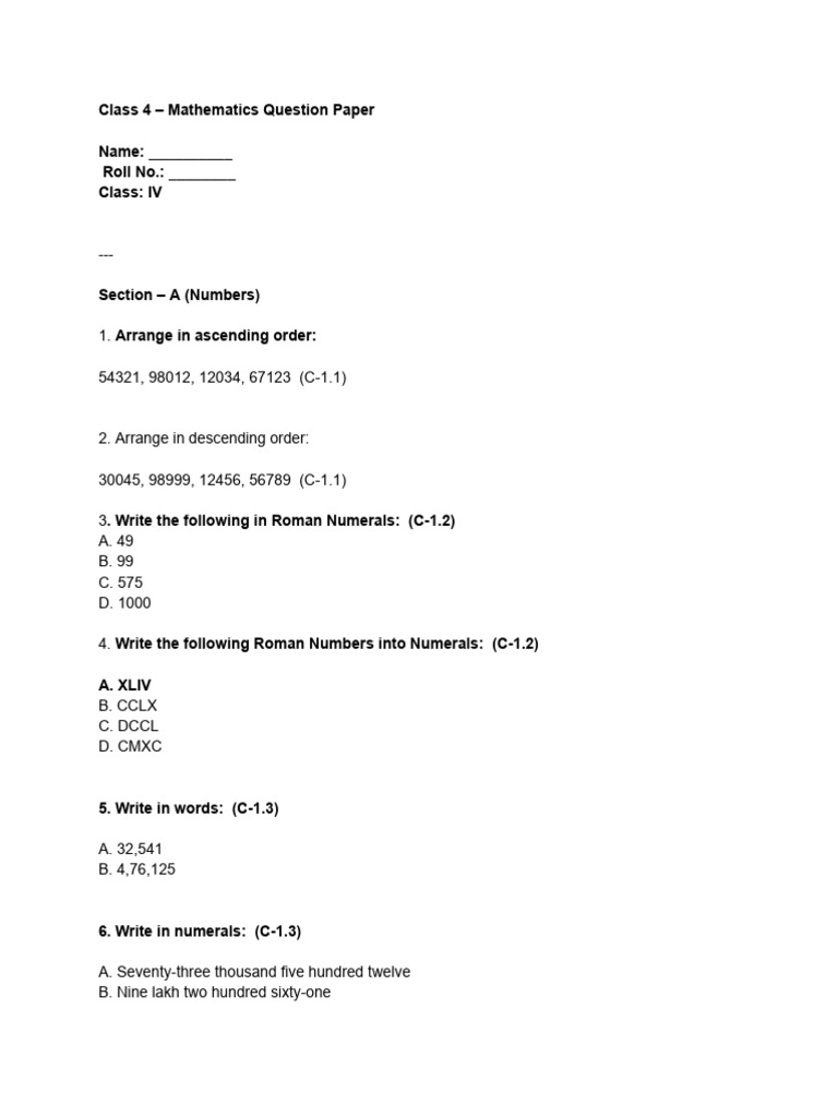 Class 4 Maths Question Paper | PDF | Chess | Chess Theory