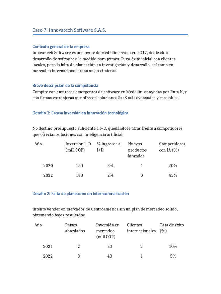 Desafíos de Innovatech en I+D y Exportación | PDF | Marketing | Mercado ...