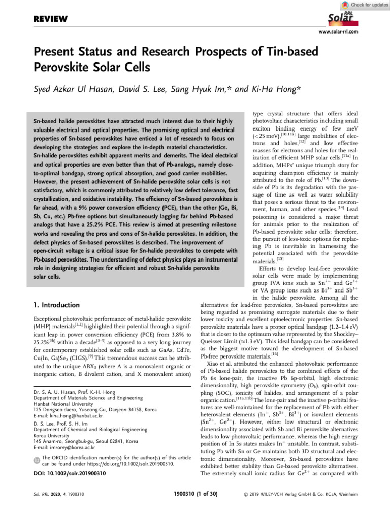 Solar RRL - 2019 - Hasan - Present Status and Research Prospects of Tin ...
