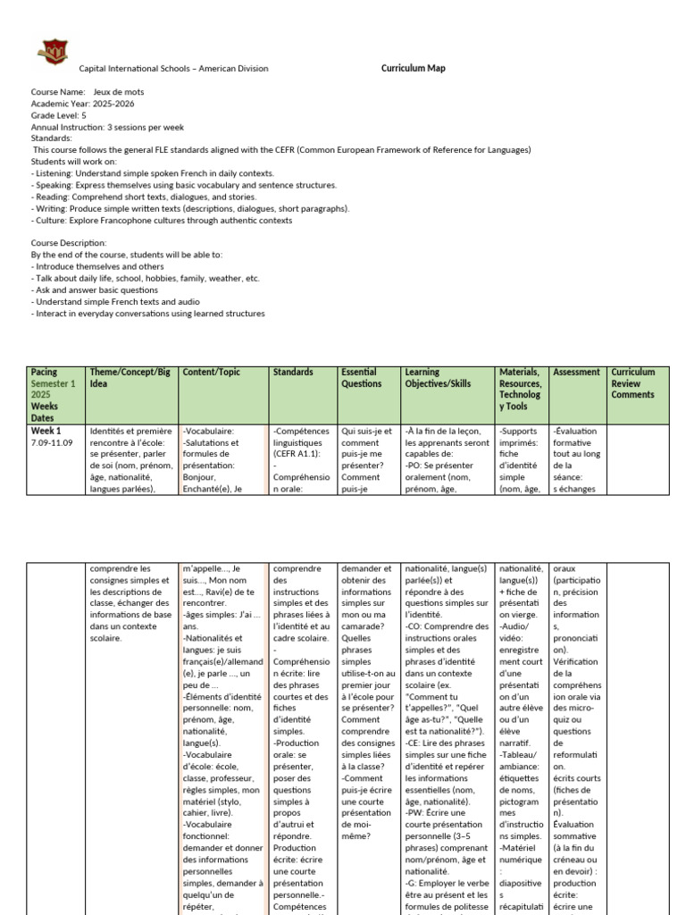 Curriculum de Français pour 5e Année | PDF | Phrase | Nombre grammatical