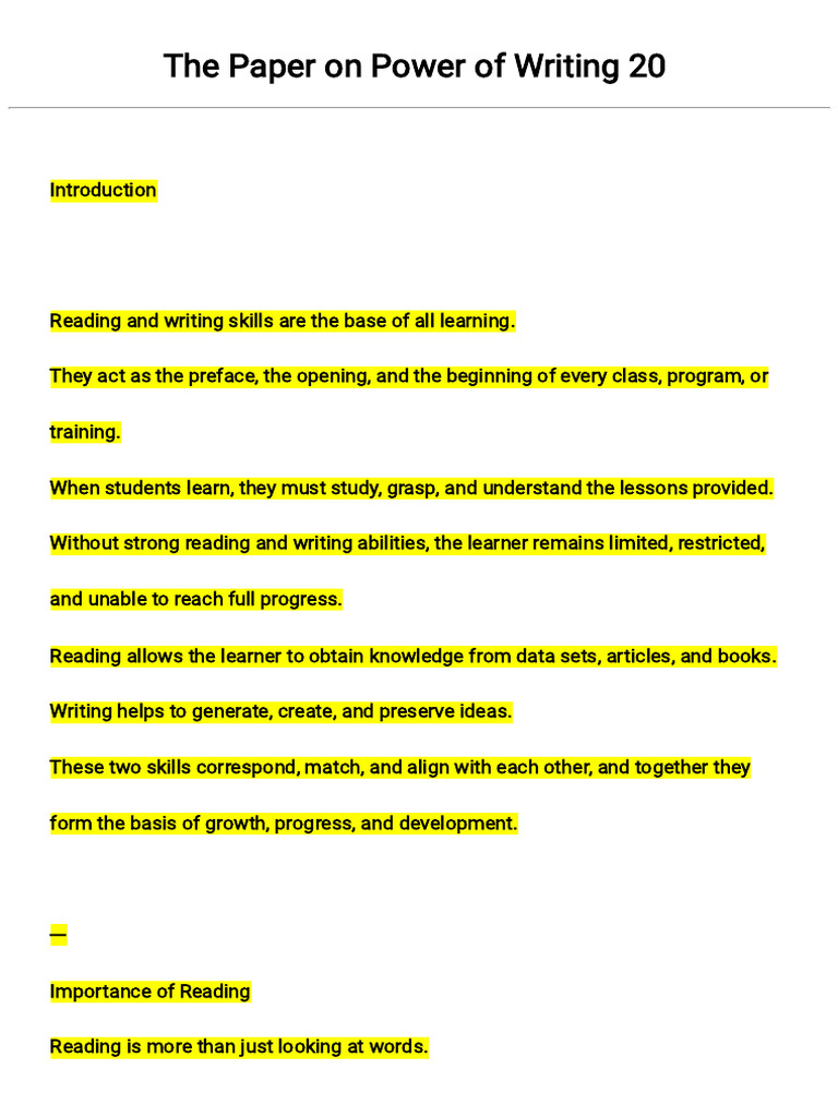Importance of Reading and Writing Skills | PDF | Learning | Data