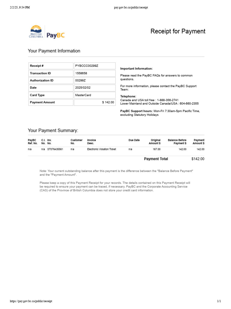 Pay - Gov.bc - Ca Public Receipt | PDF | Receipt | Payments