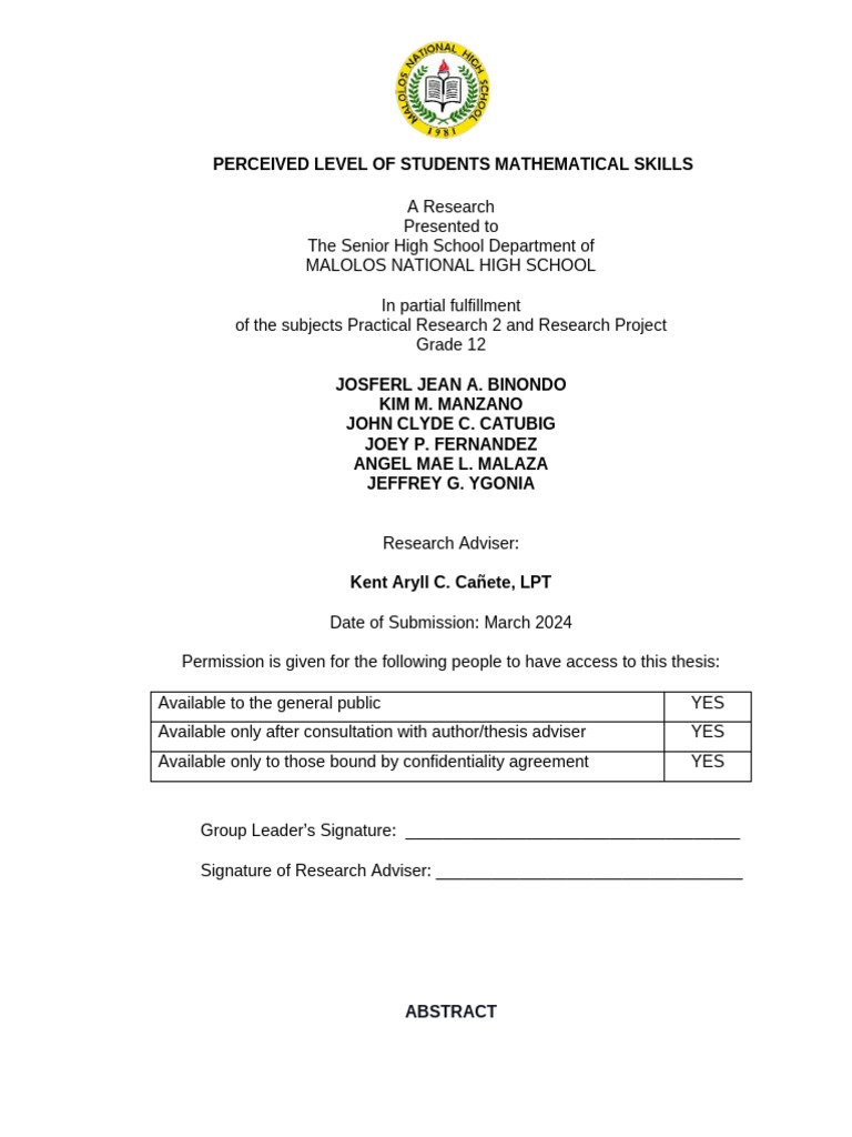 Students' Mathematical Skills Assessment | PDF | Survey Methodology ...