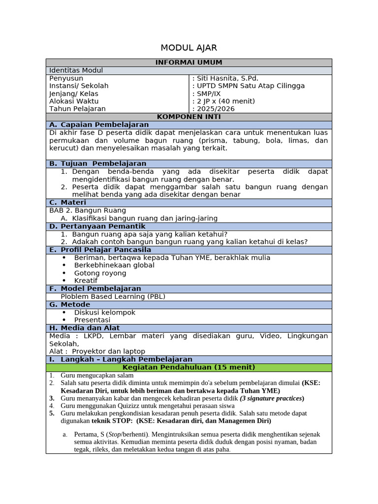 Modul Ajar Kelas Ix | PDF