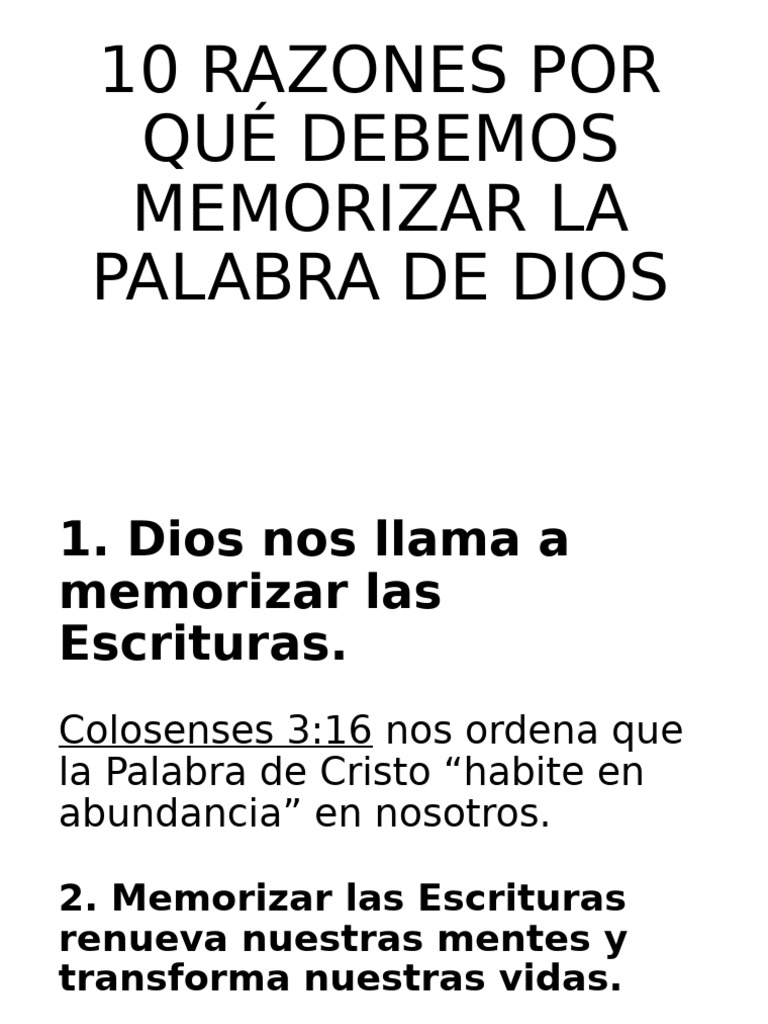 10 Razones Por Qué Debemos Memorizar La Palabra | PDF