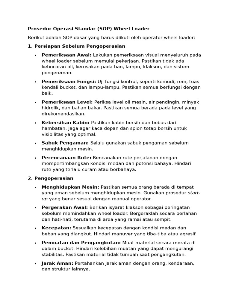 SOP Pengoperasian Wheel Loader Aman | PDF