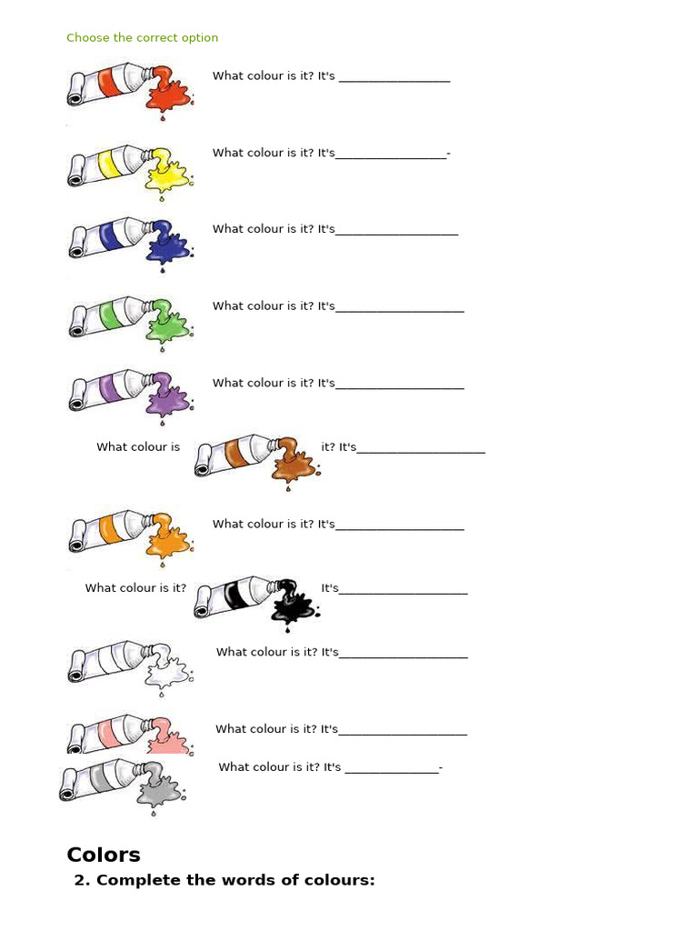 Color Identification and Completion Exercise | PDF