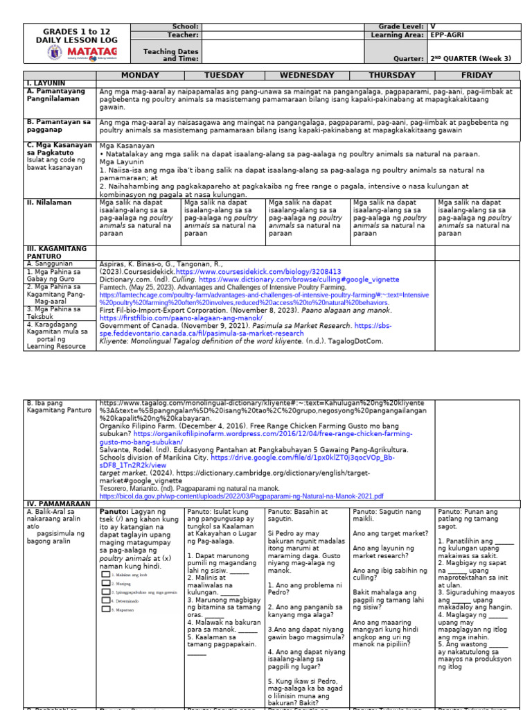 DLL Epp Agri 5 Q2 W3 | PDF