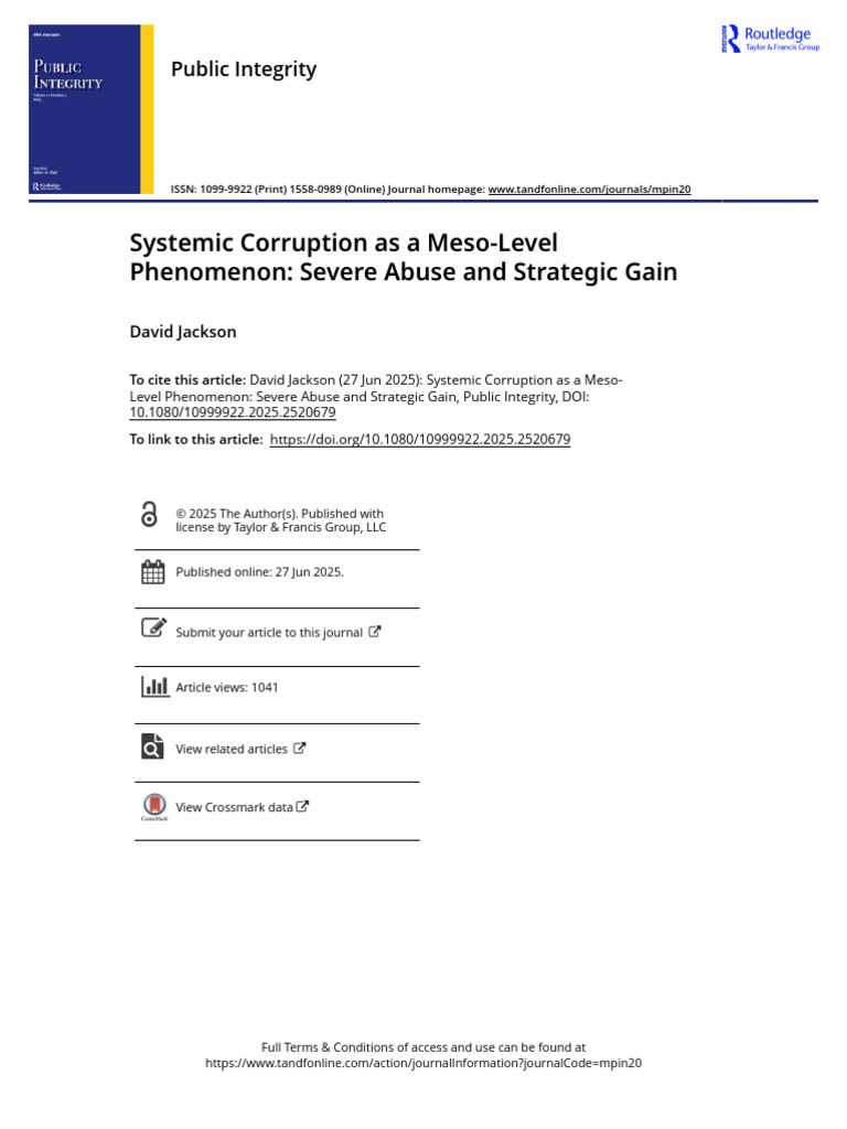 Meso-Level Framework for Systemic Corruption | PDF | Corruption ...