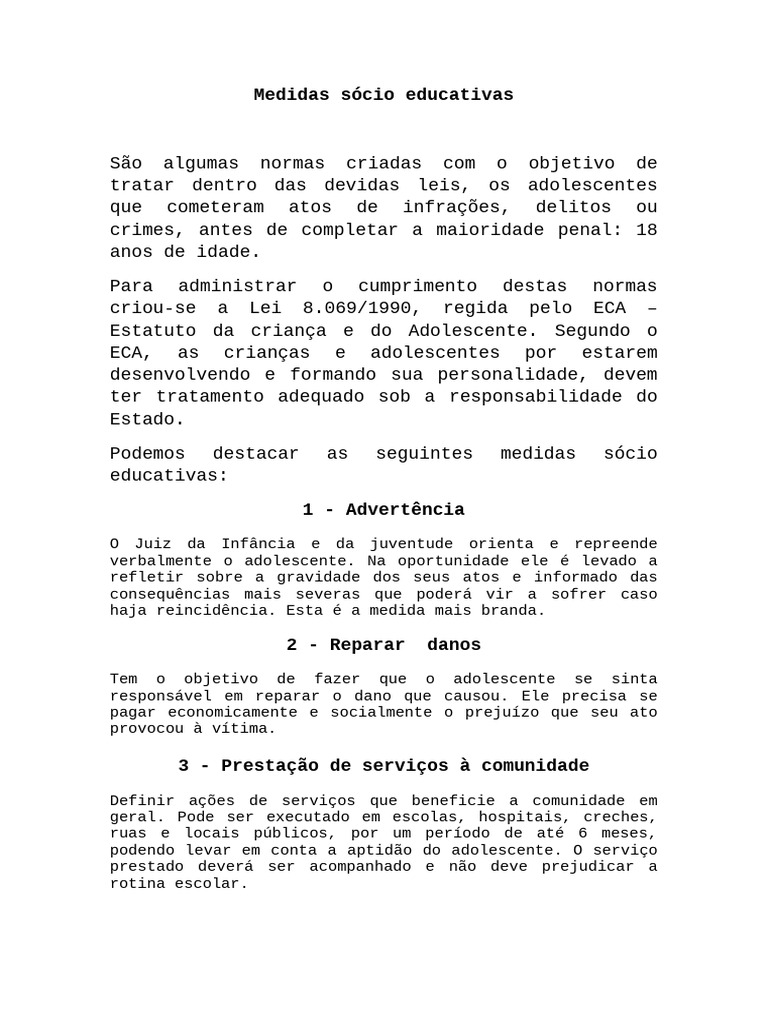 Medidas Sócio-Educativas para Adolescentes | PDF | Adolescência | Justiça