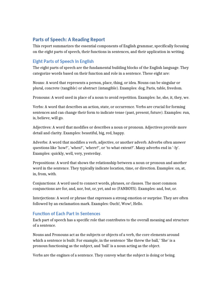 Understanding Eight Parts of Speech | PDF | Part Of Speech | Adverb