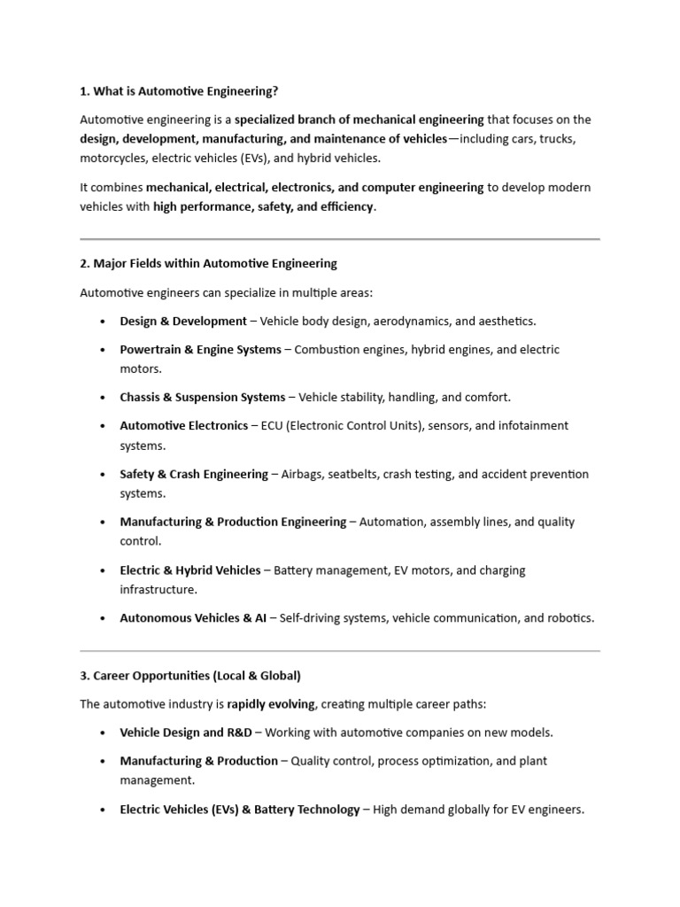 Automotive Engineering Scope | PDF | Electric Vehicle | Hybrid Vehicle