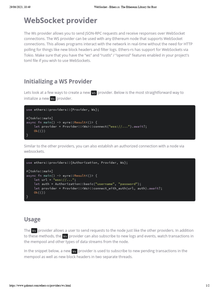 WebSocket - Ethers - Rs - The Ethereum Library For Rust | PDF ...