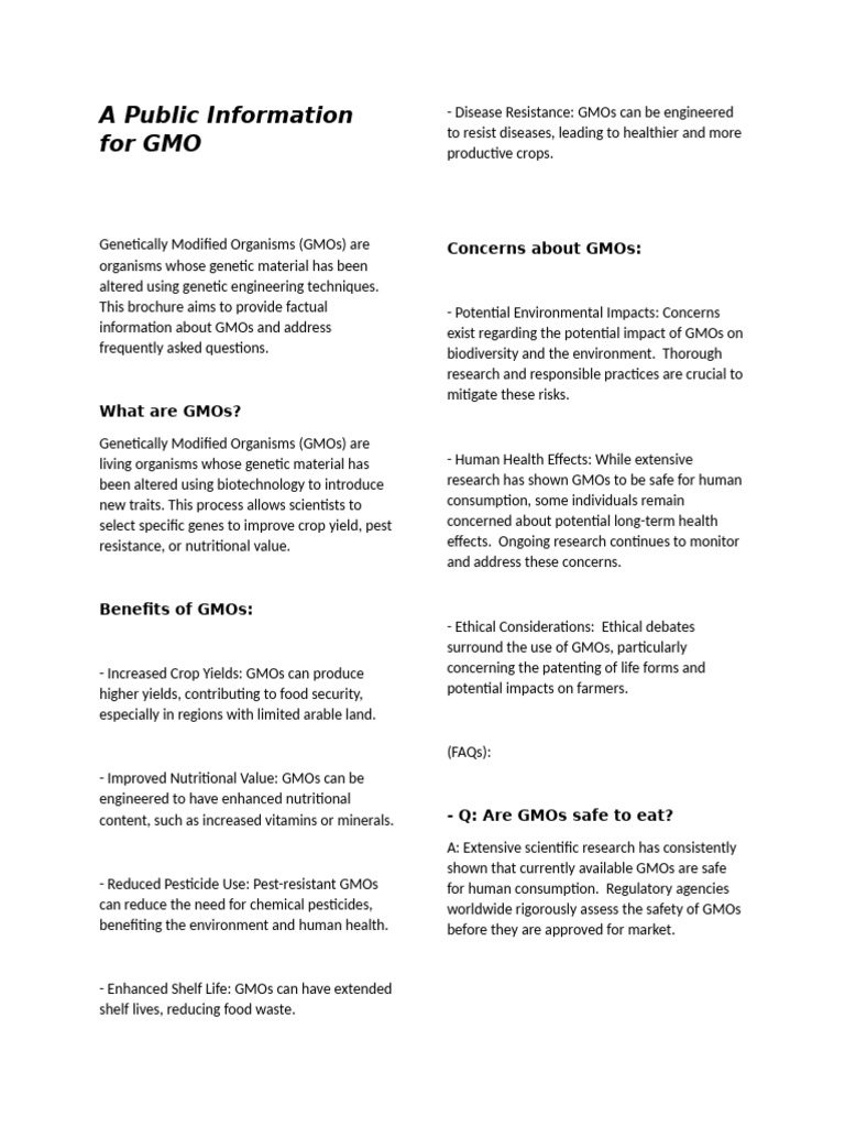 GMO Brochure: Facts and FAQs | PDF | Genetically Modified Organism ...