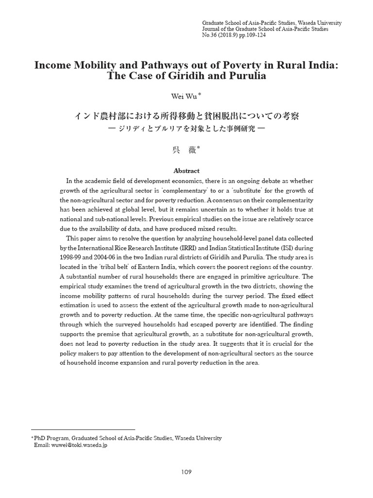 Income Mobility in Rural India Study | PDF | Cost Of Living | Poverty