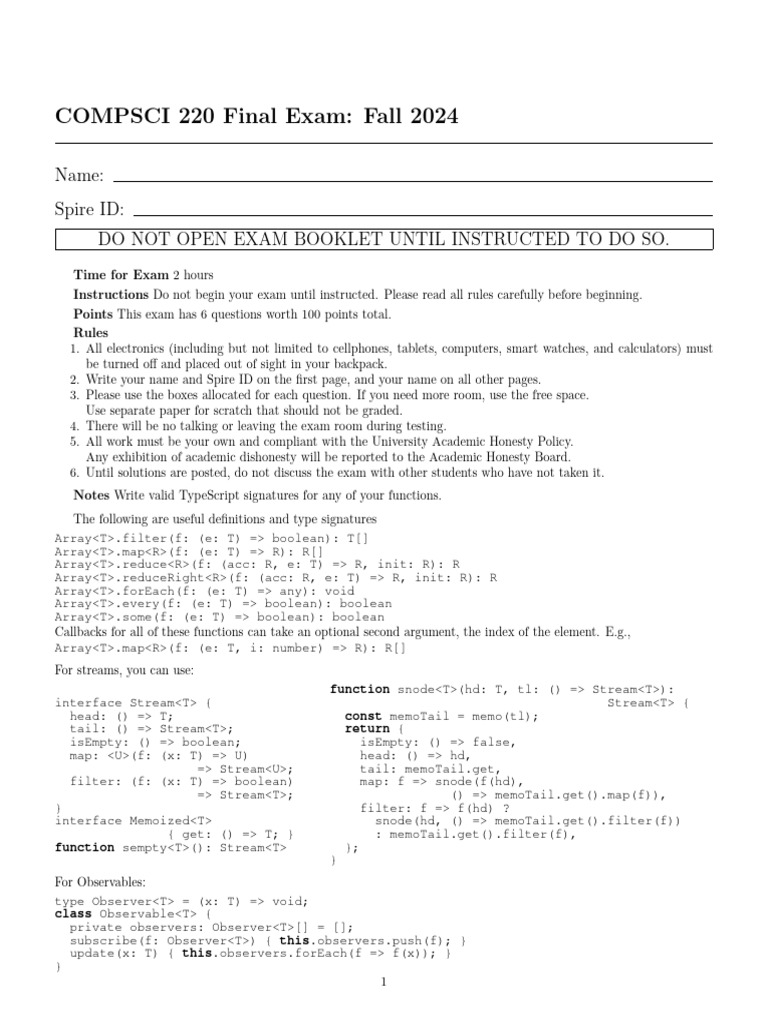 COMPSCI 220 Final Exam Guidelines | PDF | Computer Programming ...