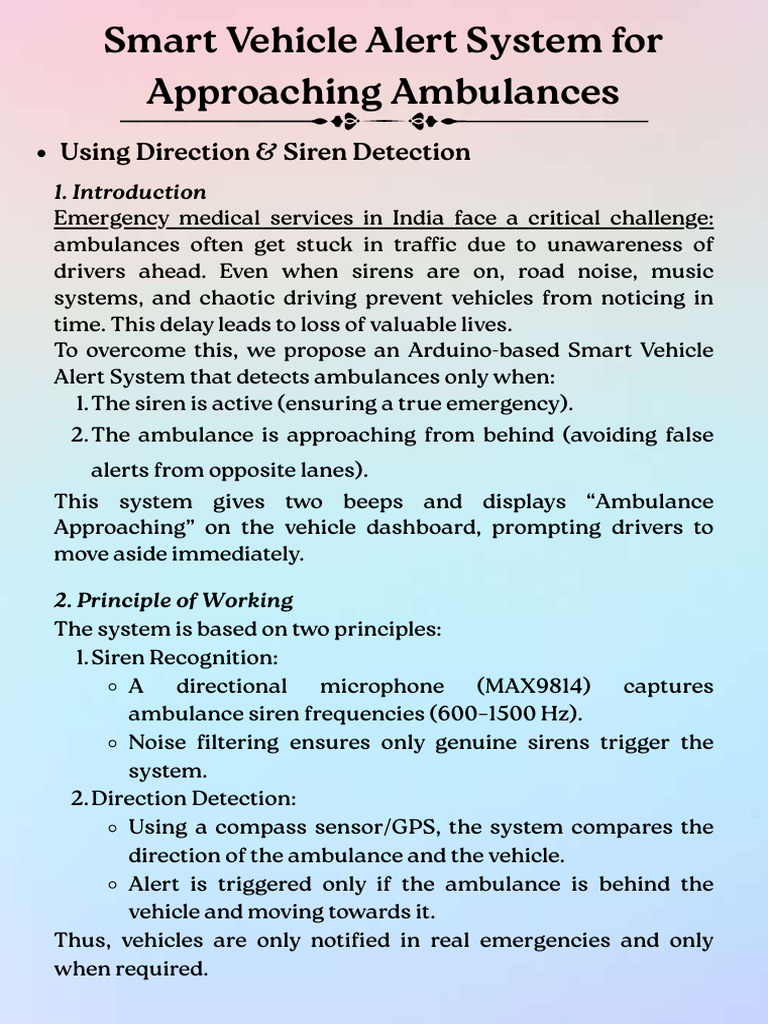 Smart Alert System for Ambulance Detection | PDF | Ambulance | Traffic