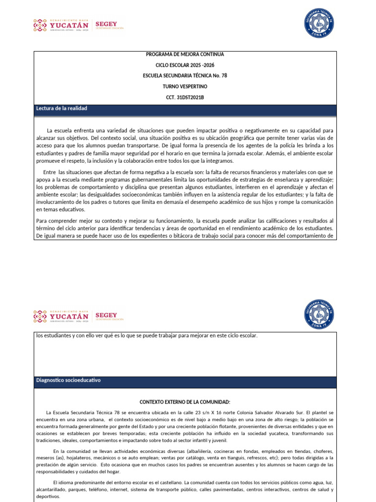 Programa de Mejora Continua 2025-2026 | PDF | Escuelas | Enseñando