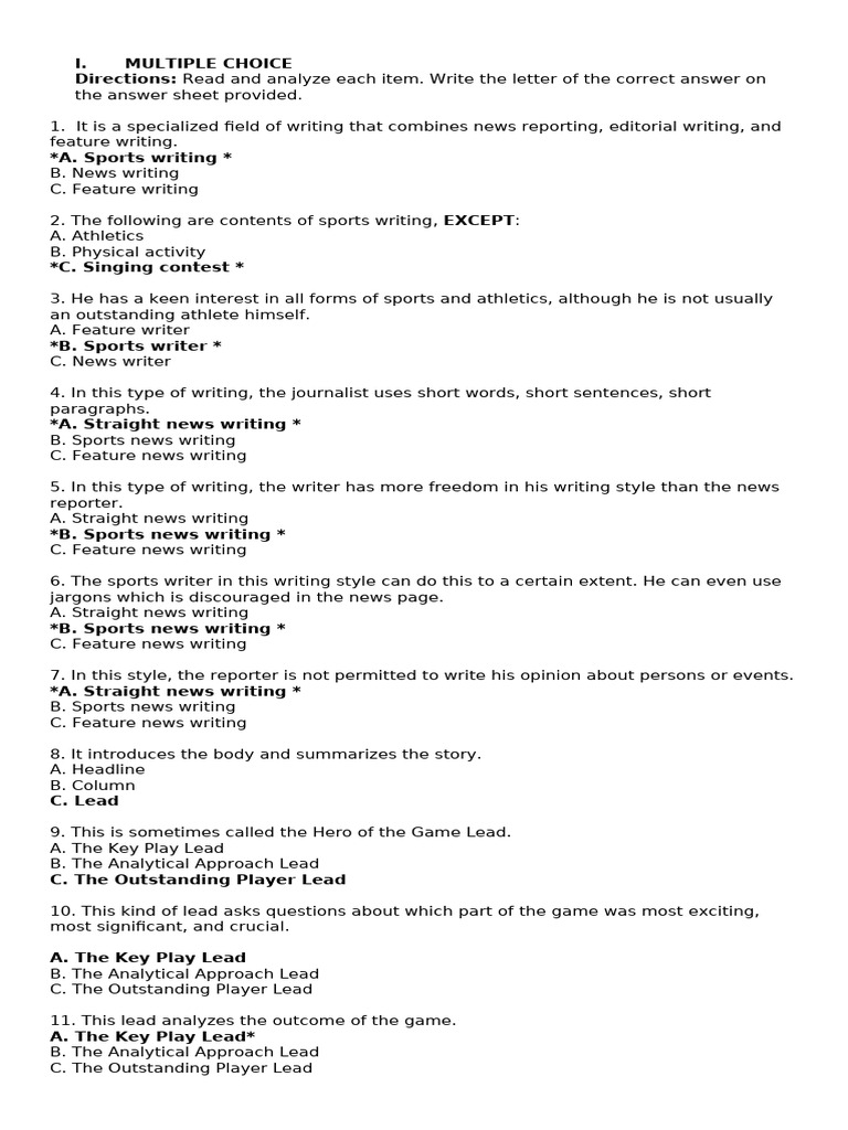 Sports Writing Assessment Guide | PDF | News | Human Communication