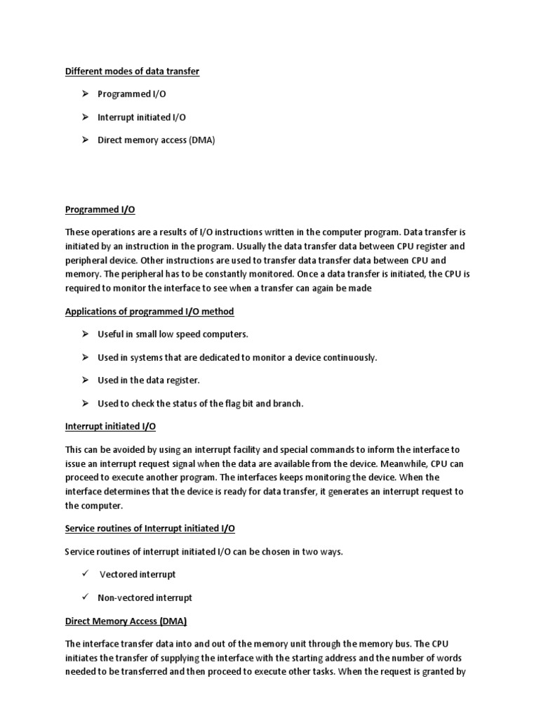 Different Modes of Data Transfer | PDF | Input/Output | Central ...
