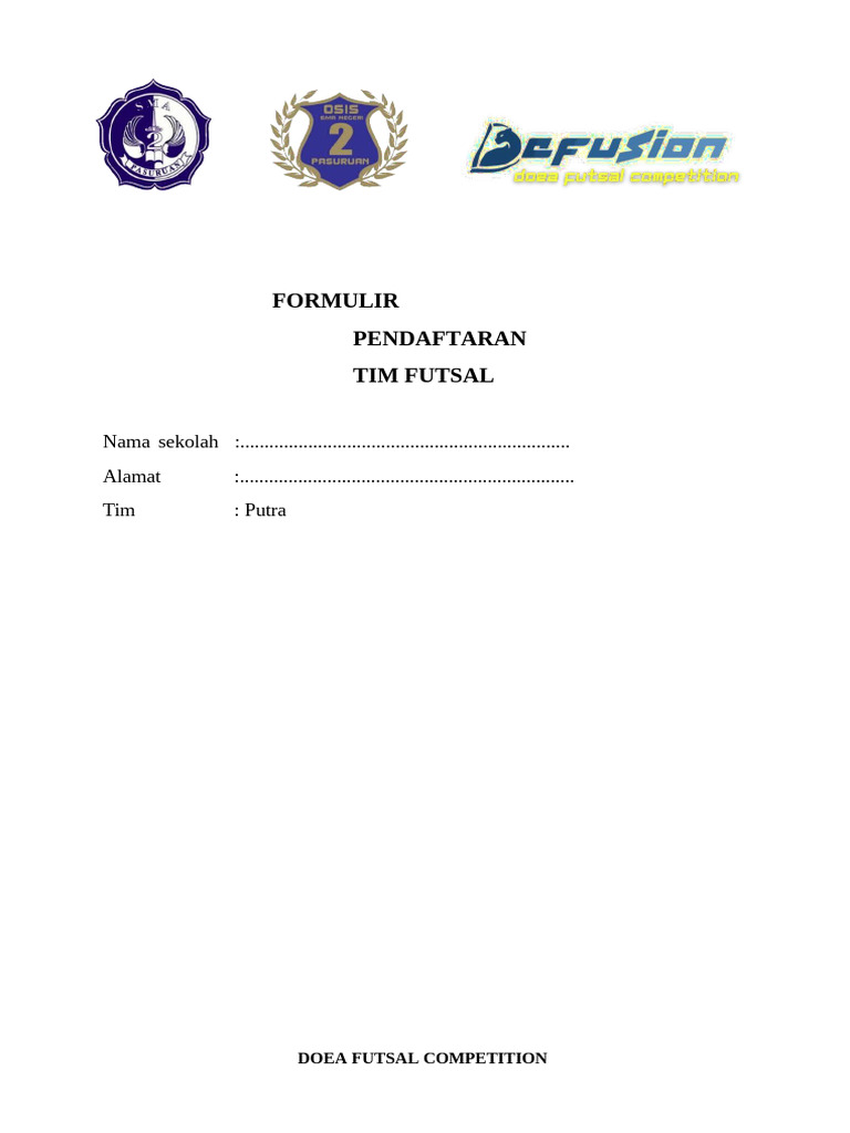 Formulir Pendaftaran Tim Futsal DOEA | PDF
