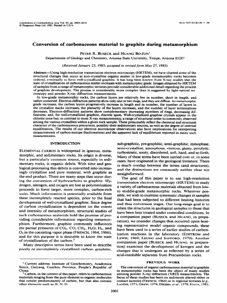 Metamorphic Graphite Formation Insights | PDF | Graphite | Carbon