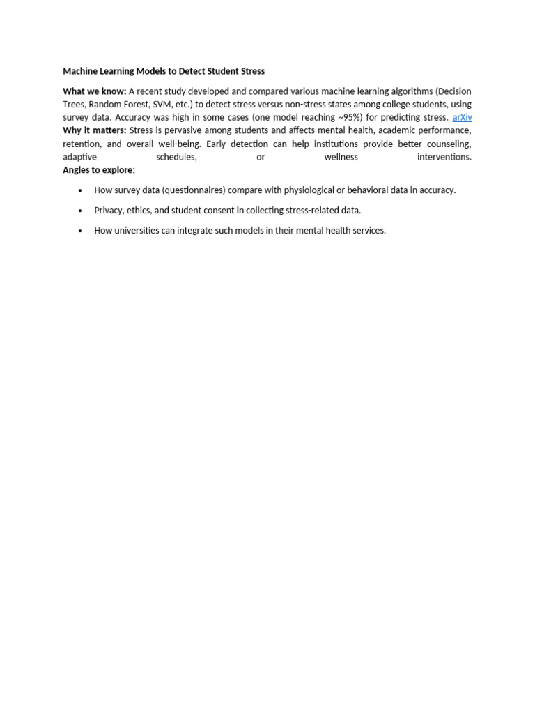 Machine Learning for Student Stress Detection | PDF