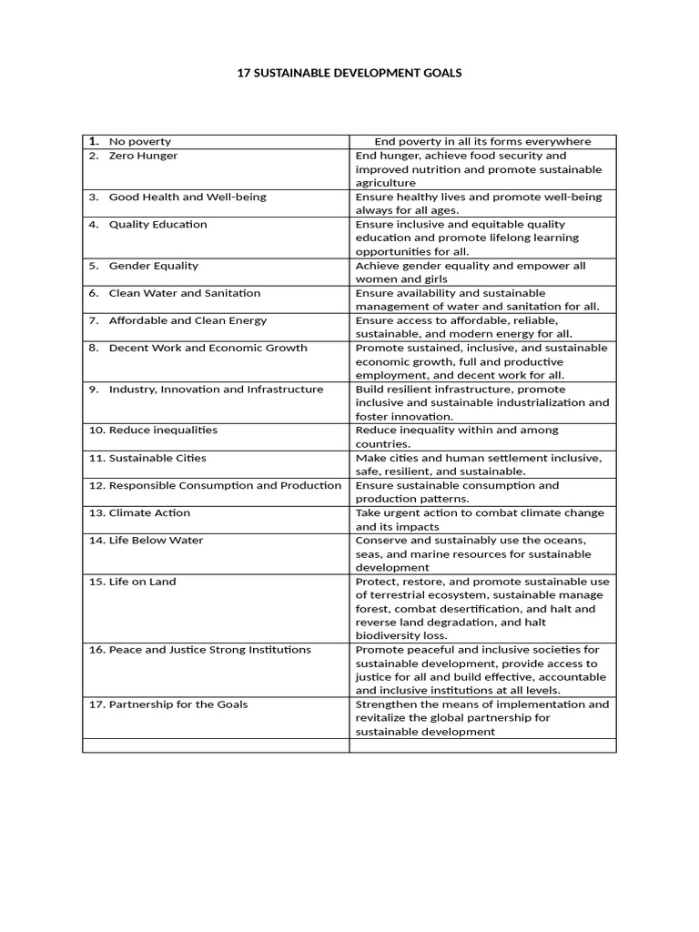 17 Sustainable Development Goals | PDF | Sustainability | Economies