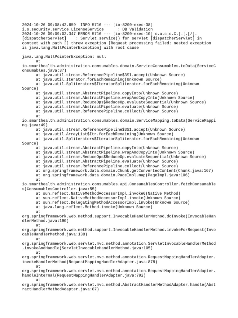 NullPointerException in LicenseService | PDF | Java (Programming ...