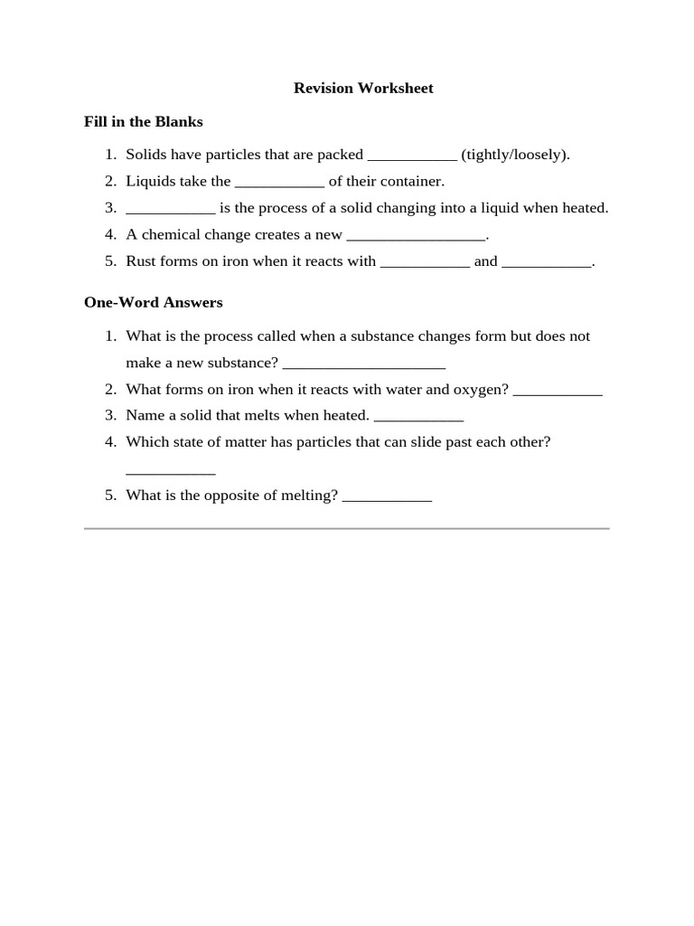 Science Revision Worksheet: States of Matter | PDF