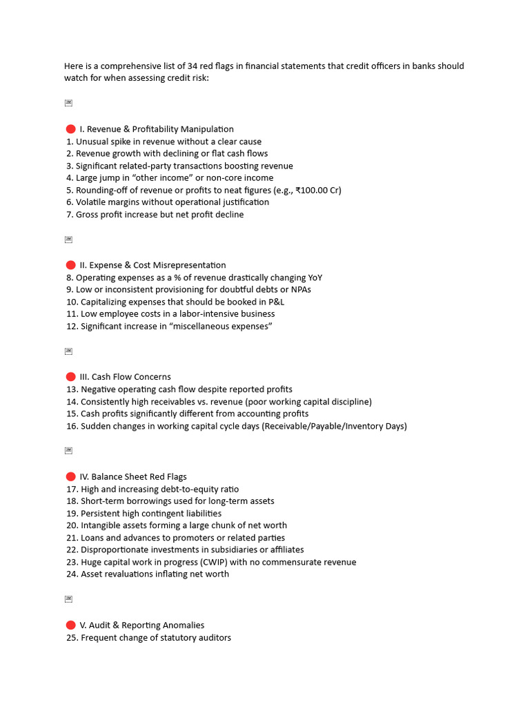 34 Financial Statement Red Flags | PDF | Revenue | Working Capital