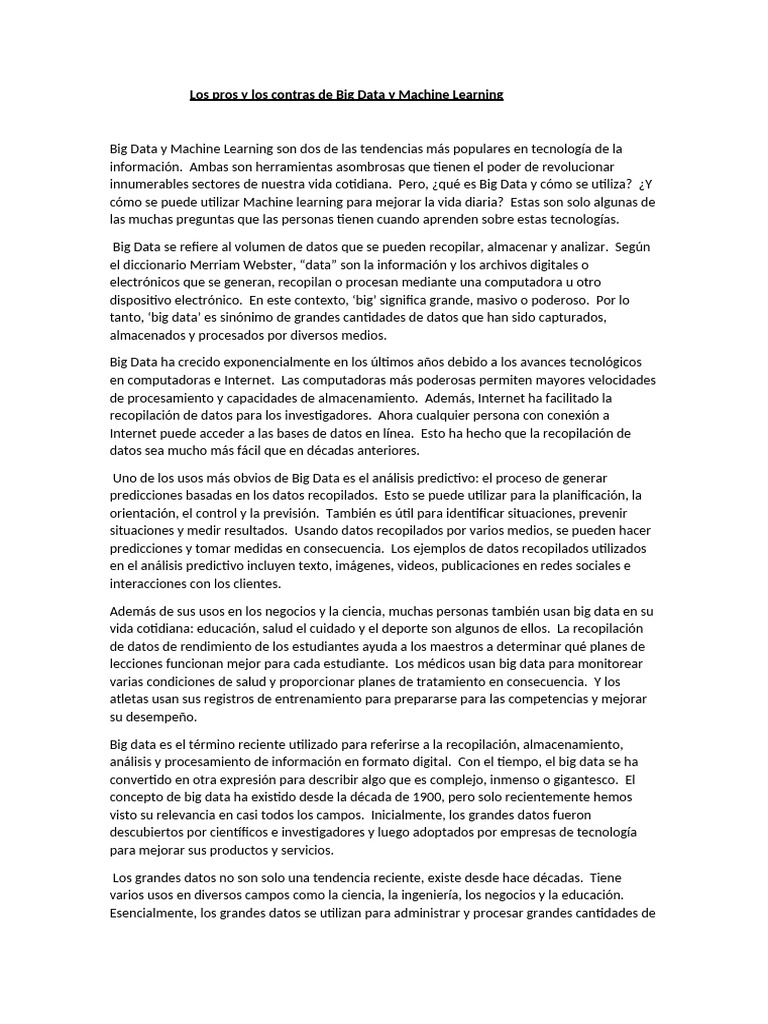Pros y Contras de Big Data y Machine Learning | PDF | Inteligencia ...