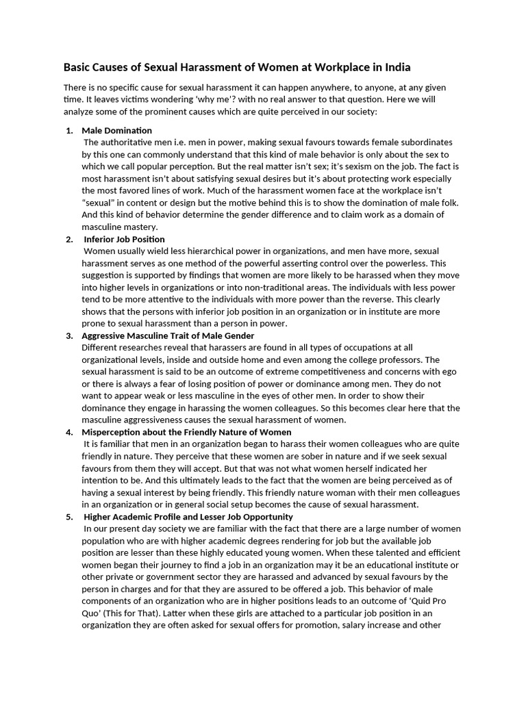 Causes of Workplace Sexual Harassment in India | PDF | Sexual ...